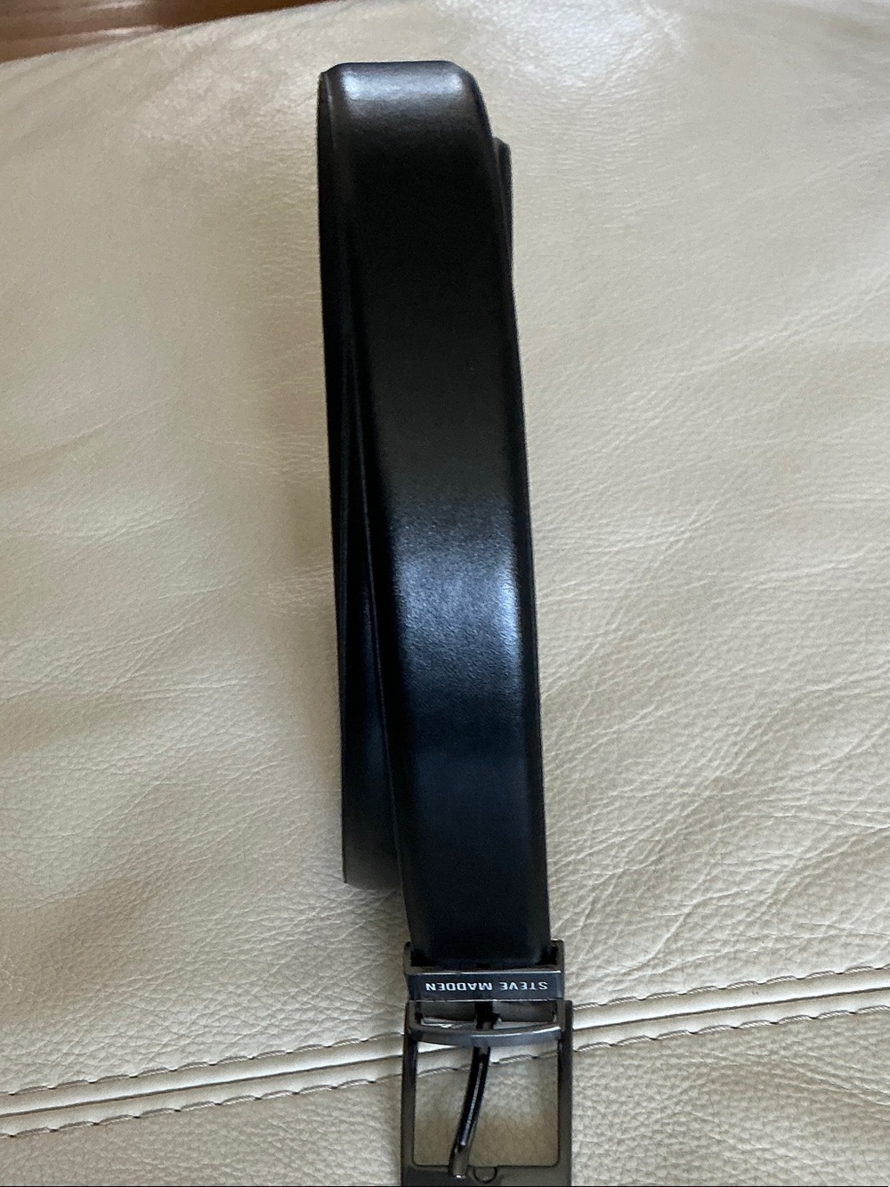Steve Madden Black Leather Dress Belt with Branded Buckle